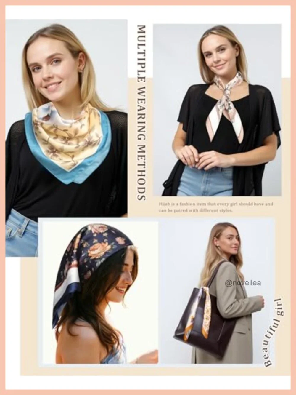 4 Pack Silk Feeling Square Head Scarf - Satin Hair Bandana for Women